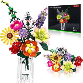 Flower Bouquet Building Set, Elegant Office and Home Decor, 861PCS Unique DIY Plant Bouquet, Ideal Gift for Birthday or Mother's Day, Flower Bouquet for Boys and Girls 6+, No Vase