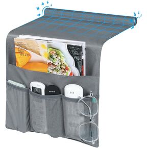 WOMACO Bedside Storage Caddy, Bed Side Pocket Organzier Remote Control Holder for Phones, Magazines, Tablets, Accessories - Medium, Gray