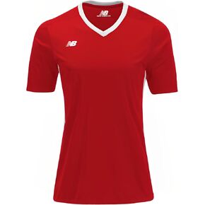 New Balance Women's Game Jersey Size Medium Red and White, Premium jersey, flat knit rib, V-neck collar, Forward shoulder seam, Mesh back panel, side seam panels, Dry sweat control