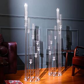 2 Pcs 8 Arm Acrylic Candelabra Centerpieces for Tables 49.6 x 11 Inch Candlesticks Holder Clear Acrylic Candle Holder for Wedding Ceremony Floor Home Dinner Party, Fit 0.8" LED Candle