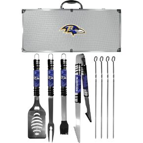 NFL Siskiyou Sports Fan Shop Baltimore Ravens Steel Tailgater BBQ Set w/Case 8 piece Gray