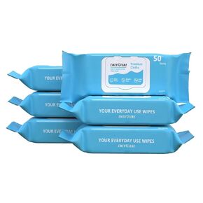 Disposable Adult Washcloths Wet Wipes - 300 Count, 6 Packs, Rinse Free, Enriched with Aloe & Vitamin E, Perfect for Home, Clinic & Hospital, Gym, Camping, Outdoor, Incontinence Cleansing