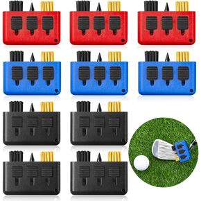 Nuanchu 10 Packs 3 in 1 Retractable Multiple Use Golf Club Cleaner Tool Portable Golf Club Brush Golf Club Cleaning Kit with Golf Groove Sharpening Tool, Pocket Size