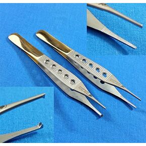 SET OF 2 PREMIUM GRADE ADSON TISSUE 1X2 TEETH + DRESSING SERRATED 4.75" DISSECTING FORCEPS STRAIGHT WITH FENESTRATED GOLD HANDLE (HTI BRAND)