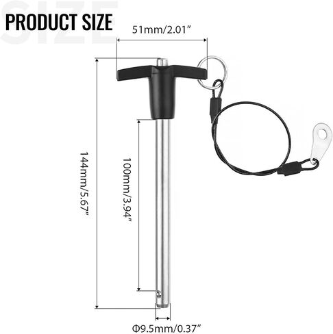 T Handle Quick Release Pin 3/8 Inch Diameter ,Stainless Steel Ball Locking Pin with Push Button Lanyard Cable Usable Length 3.94"(9.5*100mm) in Saudi Arabia