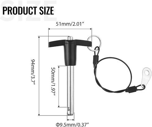 T Handle Quick Release Pin 3/8 Inch Diameter ,Stainless Steel Ball Locking Pin with Push Button Lanyard Cable Usable Length 3.94"(9.5*100mm) in Saudi Arabia