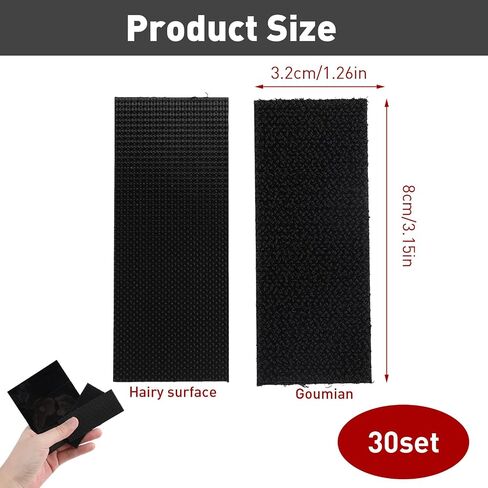 30 Pairs 1.3x3.2 Inch Hook and Loop Strips, Strong Back Adhesive Heavy Duty Double-Sided Interlocking Mounting Tape for Wall Hanging, Fabric, Sofa Couch Cushions, Rug(Black) in Saudi Arabia