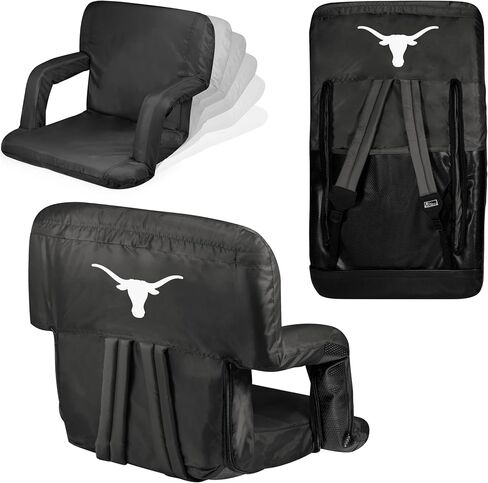 مقعد استاد PICNIC TIME NCAA Texas Longhorns Ventura مع دعم خلفي، مقعد مبيض، كرسي أرضية الشاطئ، (أسود) in Saudi Arabia