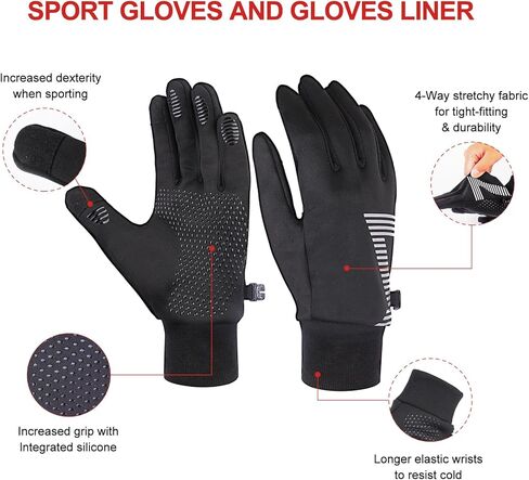 قفازات شتوية مبطنة تعمل باللمس قفازات رياضية دافئة ضد الرياح مضادة للانزلاق لركوب الدراجات والجري والمشي لمسافات طويلة والجري والتزلج - متوسط in Kuwait