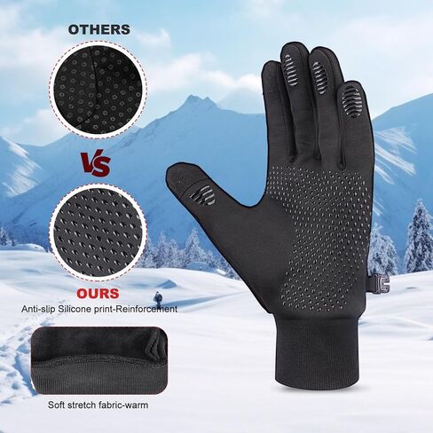 قفازات شتوية مبطنة تعمل باللمس قفازات رياضية دافئة ضد الرياح مضادة للانزلاق لركوب الدراجات والجري والمشي لمسافات طويلة والجري والتزلج - متوسط in Kuwait