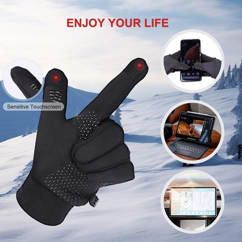 قفازات شتوية مبطنة تعمل باللمس قفازات رياضية دافئة ضد الرياح مضادة للانزلاق لركوب الدراجات والجري والمشي لمسافات طويلة والجري والتزلج - متوسط in Kuwait