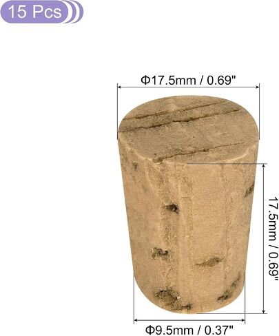 MECCANIXITY Tapered Cork, 12.7x9.5x17.5mm Natural Wooden Leakproof Soft Cork Stoppers for Wine Beer Bottle Crafts Corks Plug Replacement Laboratory Supplies, Dark Wood Color, Pack of 15 in Saudi Arabia