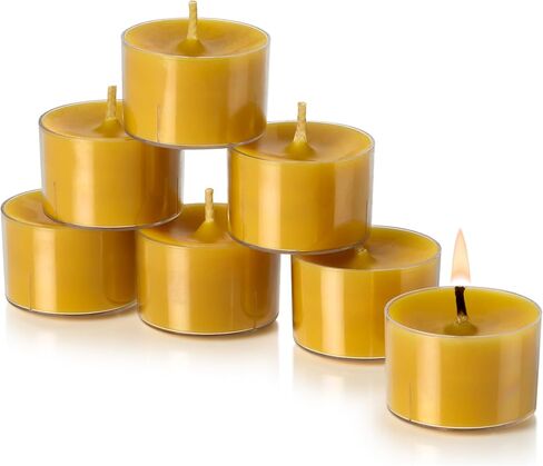 PARNOO 100% Natural Yellow Beeswax Tealight Candles in Clear Plastic Cups, 6 Hours Burn time - Pack of 24 in Saudi Arabia