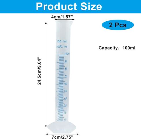 2 Pcs Plastic Graduated Cylinder 100 ml Transparent Measuring Cylinder with PP Material Hexagonal Base for Science & Projects in Saudi Arabia