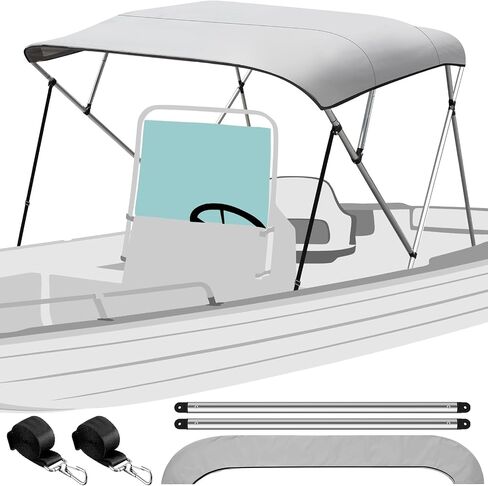 4 Bow Bimini Top for Boat Large Tracker Bimini Cover 96" l x 54" h x 91"-96" w, includes 4 Straps 2 Rear Support Poles Mounting Hardwares Storage Boot with 1" Aluminum Frame, Gray in Saudi Arabia
