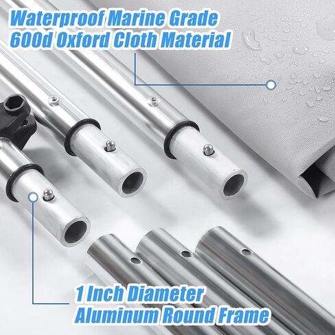 4 Bow Bimini Top for Boat Large Tracker Bimini Cover 96" l x 54" h x 91"-96" w, includes 4 Straps 2 Rear Support Poles Mounting Hardwares Storage Boot with 1" Aluminum Frame, Gray in Saudi Arabia