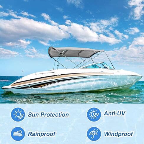 4 Bow Bimini Top for Boat Large Tracker Bimini Cover 96" l x 54" h x 91"-96" w, includes 4 Straps 2 Rear Support Poles Mounting Hardwares Storage Boot with 1" Aluminum Frame, Gray in Saudi Arabia
