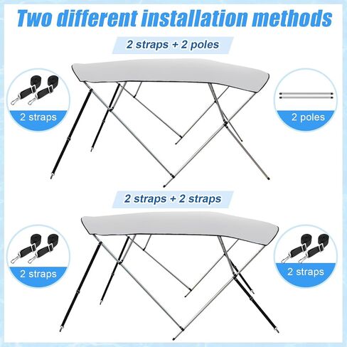 4 Bow Bimini Top for Boat Large Tracker Bimini Cover 96" l x 54" h x 91"-96" w, includes 4 Straps 2 Rear Support Poles Mounting Hardwares Storage Boot with 1" Aluminum Frame, Gray in Saudi Arabia