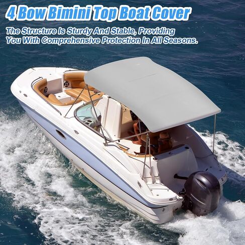 4 Bow Bimini Top for Boat Large Tracker Bimini Cover 96" l x 54" h x 91"-96" w, includes 4 Straps 2 Rear Support Poles Mounting Hardwares Storage Boot with 1" Aluminum Frame, Gray in Saudi Arabia