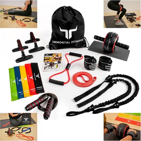 Portable Home Workout Resistance Set - Physical Therapy at Home - Resistance Bands, Jump Rope, Ab Wheel, Push-up Bars, and More! Great for Training at Home or on The Go in Saudi Arabia