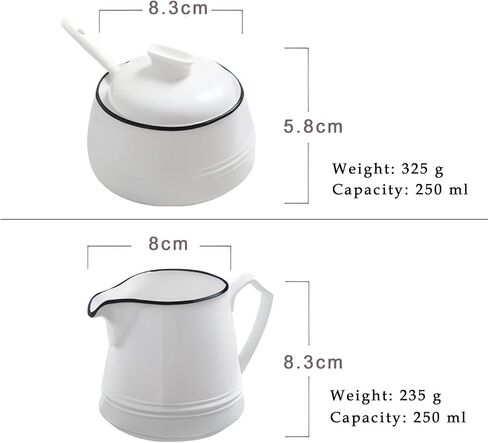 250ml/8.45oz Ceramic Milk Frothing Pitchers and Sugar Bowl with Spoon Set of 3 Breakfast Tea and Coffee Service, Elegant Porcelain Creamer Drip-Free Spout, Microwave and Dishwasher Safe in Saudi Arabia