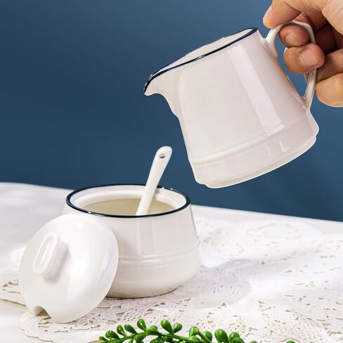 250ml/8.45oz Ceramic Milk Frothing Pitchers and Sugar Bowl with Spoon Set of 3 Breakfast Tea and Coffee Service, Elegant Porcelain Creamer Drip-Free Spout, Microwave and Dishwasher Safe in Saudi Arabia
