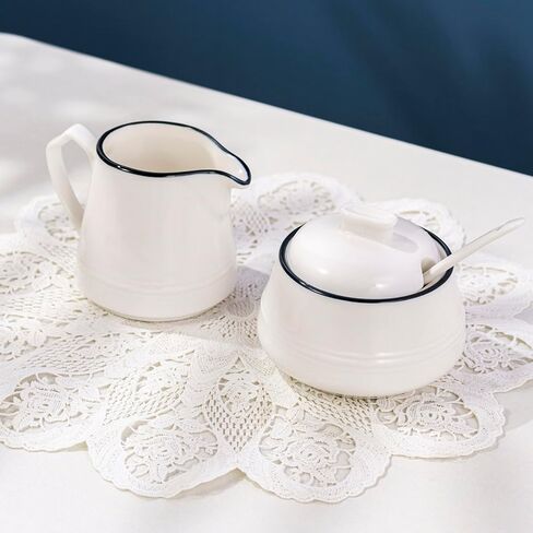 250ml/8.45oz Ceramic Milk Frothing Pitchers and Sugar Bowl with Spoon Set of 3 Breakfast Tea and Coffee Service, Elegant Porcelain Creamer Drip-Free Spout, Microwave and Dishwasher Safe in Saudi Arabia
