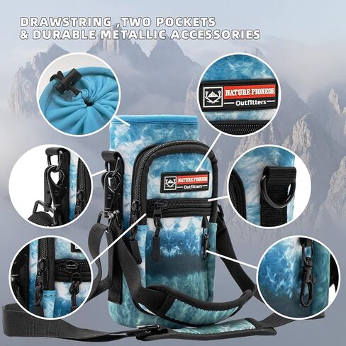NATURE PIONEOR Water Bottle Carrier with Strap - 25/32/40OZ Neoprene Water Bottle Sling Bag Sleeve Case with 2 Pockets in Saudi Arabia