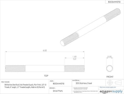 مسمار مفك من الفولاذ المقاوم للصدأ TE-CO، مقاس خيط 1/2-13 × طول 15.24 سم (عبوة من قطعتين) in Kuwait