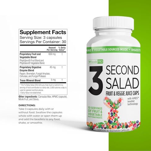 Bode Pro 3 Second Salad | Phytonutrient Rich Fruit and Veggie Supplement, Antioxidant and Digestive Enzyme Formula | Non-GMO Veggie Capsules | 90 Count in Saudi Arabia