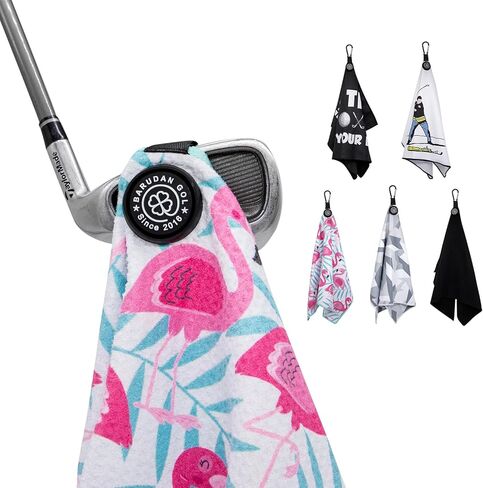Magnetic Golf Towel for Men Women Golfer - Microfiber Golf Towel Magnet with Waffle Texture - Strengthen Magnet Golf Towels for Strong Hold to Metal Objects ((2.White w/Golfer)) in Saudi Arabia