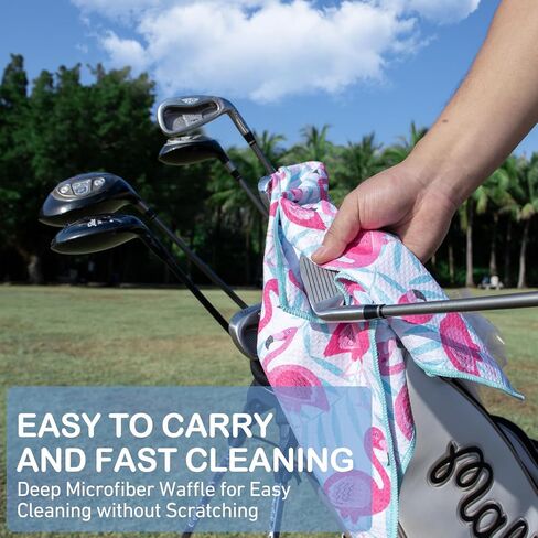 Magnetic Golf Towel for Men Women Golfer - Microfiber Golf Towel Magnet with Waffle Texture - Strengthen Magnet Golf Towels for Strong Hold to Metal Objects ((2.White w/Golfer)) in Saudi Arabia