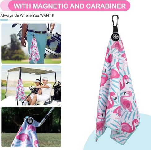 Magnetic Golf Towel for Men Women Golfer - Microfiber Golf Towel Magnet with Waffle Texture - Strengthen Magnet Golf Towels for Strong Hold to Metal Objects ((2.White w/Golfer)) in Saudi Arabia