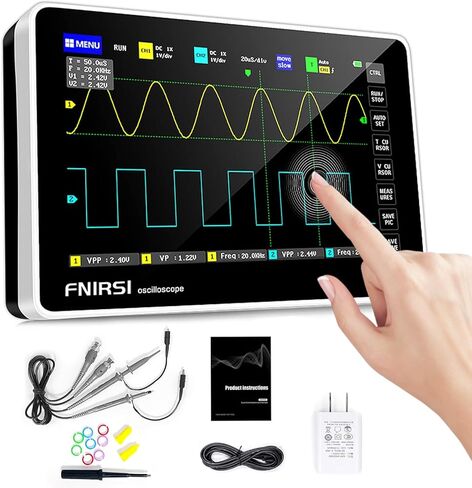 راسم الذبذبات الرقمي للكمبيوتر اللوحي 100 ميجا هرتز عرض النطاق الترددي، مجموعة راسم الذبذبات الرقمية المحمولة للتخزين 2 قناة، معدل أخذ العينات 1GSa/s، شاشة لمس TFT LCD مقاس 7 بوصات in Kuwait