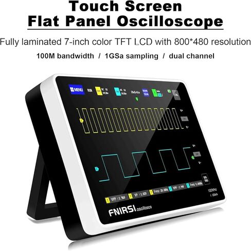 راسم الذبذبات الرقمي للكمبيوتر اللوحي 100 ميجا هرتز عرض النطاق الترددي، مجموعة راسم الذبذبات الرقمية المحمولة للتخزين 2 قناة، معدل أخذ العينات 1GSa/s، شاشة لمس TFT LCD مقاس 7 بوصات in Kuwait
