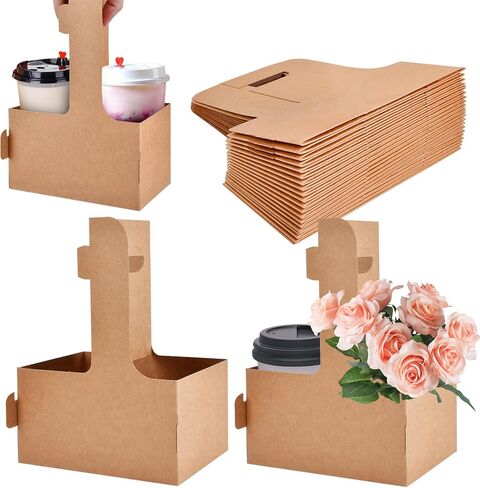 50 عبوة من حاملة المشروبات المكونة من كوبين مع مقبض، 12-30 أونصة من ورق الكرافت المقوى القابل للطي لحمل أكواب القهوة للمشروبات الباردة/الساخنة، حاملات أكواب للاستعمال مرة واحدة لخدمة توصيل المشروبات in Kuwait