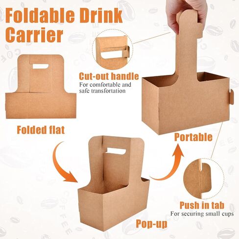 50 عبوة من حاملة المشروبات المكونة من كوبين مع مقبض، 12-30 أونصة من ورق الكرافت المقوى القابل للطي لحمل أكواب القهوة للمشروبات الباردة/الساخنة، حاملات أكواب للاستعمال مرة واحدة لخدمة توصيل المشروبات in Kuwait