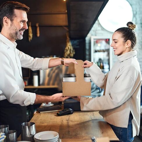 50 عبوة من حاملة المشروبات المكونة من كوبين مع مقبض، 12-30 أونصة من ورق الكرافت المقوى القابل للطي لحمل أكواب القهوة للمشروبات الباردة/الساخنة، حاملات أكواب للاستعمال مرة واحدة لخدمة توصيل المشروبات in Kuwait