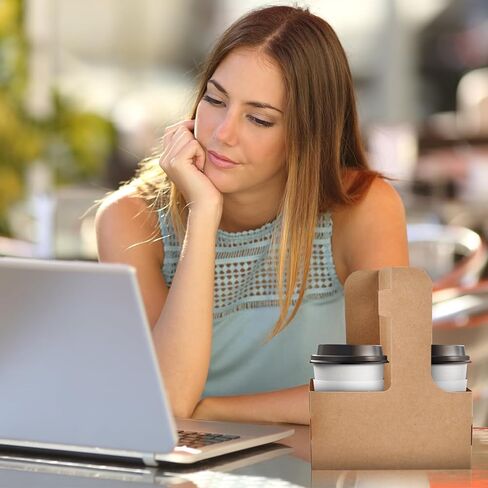 50 عبوة من حاملة المشروبات المكونة من كوبين مع مقبض، 12-30 أونصة من ورق الكرافت المقوى القابل للطي لحمل أكواب القهوة للمشروبات الباردة/الساخنة، حاملات أكواب للاستعمال مرة واحدة لخدمة توصيل المشروبات in Kuwait