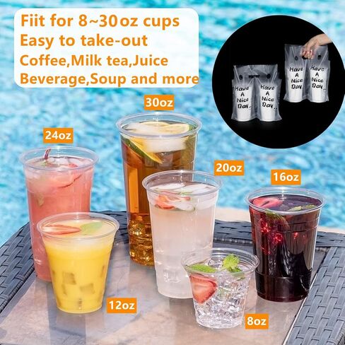 400pcs Drink Carrier for Delivery,Plastic Drink Packaging Bags 2 Cups Holder up to 28oz for Delivery,Take Out/Drink Cups/Beverage/Coffee/Tea/Juice in Saudi Arabia
