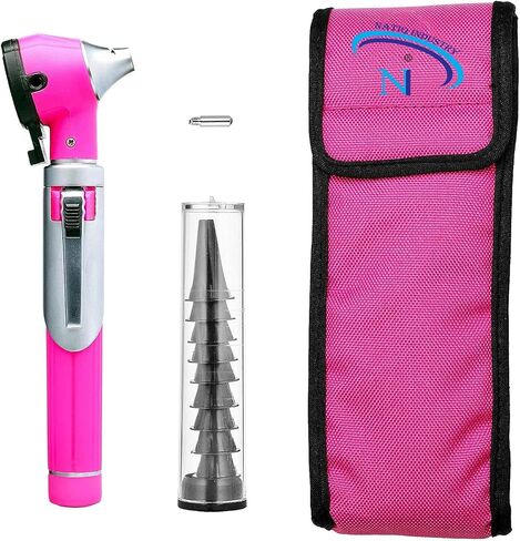 Natiqind Fiber Optic Mini Otoscope Set Pocket Size LED Ear Scope Medical Diagnostic Compact Pocket Size Fiber Optic Otoscope Orange Color (Pink) in Saudi Arabia
