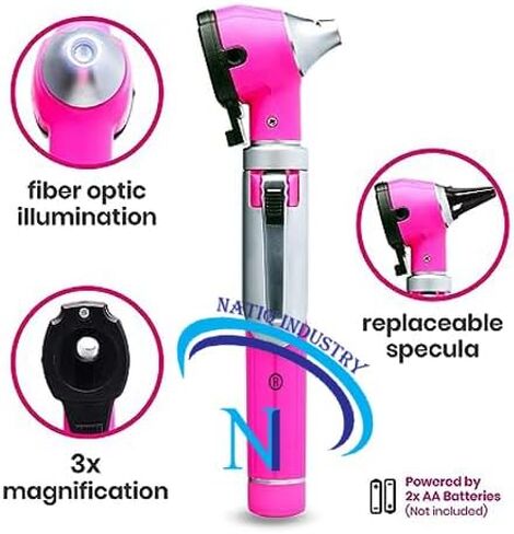Natiqind Fiber Optic Mini Otoscope Set Pocket Size LED Ear Scope Medical Diagnostic Compact Pocket Size Fiber Optic Otoscope Orange Color (Pink) in Saudi Arabia