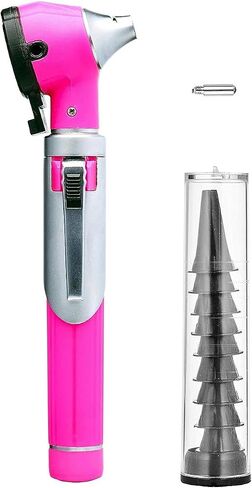 Natiqind Fiber Optic Mini Otoscope Set Pocket Size LED Ear Scope Medical Diagnostic Compact Pocket Size Fiber Optic Otoscope Orange Color (Pink) in Saudi Arabia