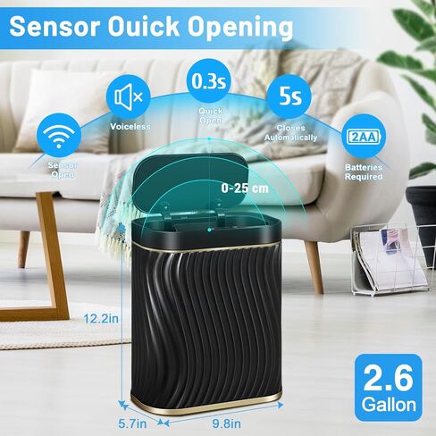 Bathroom Small Trash Can with Automatic Touchless Lid, 2.6 Gallon Smart Garbage Can in Saudi Arabia