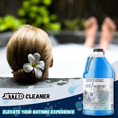 AhhSome 2 in 1 Jetted Tub & Hot Tub Cleaner Serum, Powerful Spa Bath, Hot Tub & Jetted Tub System Cleaning Solution for Jacuzzis & Whirlpools, 1 Gallon (64 Treatments), Professional Grade, Made in USA in Saudi Arabia