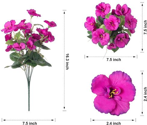 Artificial Fake Outdoor Plants Flowers for Spring Summer Decoration, 6 Bundles Faux Silk Realistic UV Resistant Blue Hibiscus for Pot Planter, Home Outside Porch Patio Balcony Yard, Blue in Saudi Arabia