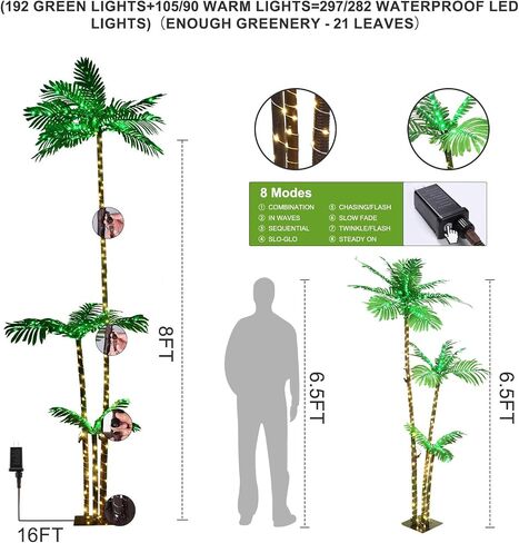 شجرة نخيل مضاءة 8'/6.5'، 4'، 2' للفناء الخارجي، تضيء أشجار النخيل LED مع أضواء بيضاء خضراء ودافئة لعيد الميلاد، والحفلات، وحمام السباحة في الهواء الطلق، وبار تيكي وديكور سطح السفينة in Saudi Arabia