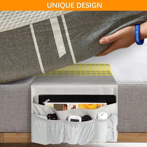 WOMACO Bedside Storage Caddy, Bed Side Pocket Organzier Remote Control Holder for Phones, Magazines, Tablets, Accessories - Medium, Gray in Saudi Arabia