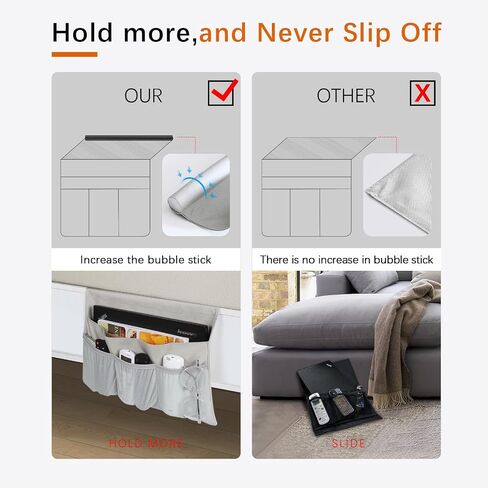 WOMACO Bedside Storage Caddy, Bed Side Pocket Organzier Remote Control Holder for Phones, Magazines, Tablets, Accessories - Medium, Gray in Saudi Arabia