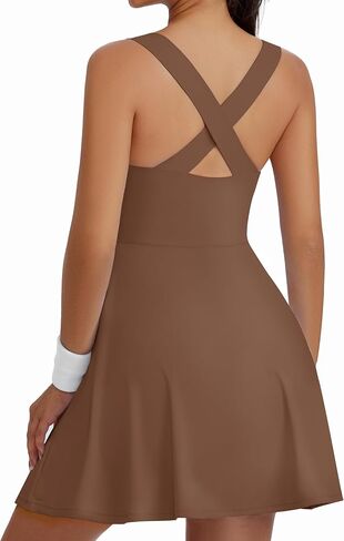 TQD Women's Athletic Tennis Dress with Built in Shorts and Bra Golf Exercise Activewear Workout Active Dress with Pockets in Saudi Arabia